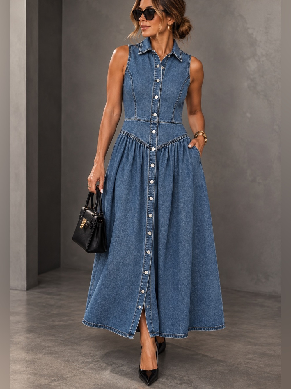 7 For All Mankind Denim Drop Waist Midi Dress NWT Size 10
